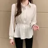 Jesień Koreański Styl Wszystkie Dopasuj Talia Przytulanie Slim Kobiet Koszule Średnie Długość Z Długim Rękawem Biała Koszula Top Kobieta 11676 210508