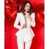 Primavera branca mãe da noiva calças terno luvas longas blazer 2 peças mulheres senhoras festas formais vestidos de festa de noite noivo mamãe roupa vestido de vestido de convidado + jaqueta