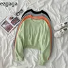 Ezgaga kvinnor Sweatshirt Koreansk Färsk stil Långärmad Pullovers Kvinna O-Neck Solid Simple Short Topps Höst Fashion 210430