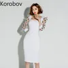 Korobov Yaz Yeni Tridal Polka Dot Mesh Patchwork Kısa Kollu Elbise Kore Zarif Ince Örme Elbiseler OL Vestidos Mujer 210430