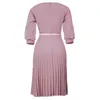 Casual Dresses Büro für Damen 2022 Business Formal Classy Full Sleeve Hohe Taille Plissee Mid Calf Elegantes Arbeitskleid Midi Vestidos