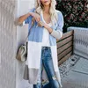 Spring Women Sweater Striped Color Block Draped Loose Cardigan Long Sleeve Casual Knit Coat Ropa Mujer 210517