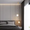 Chambre nordique chevet restaurant suspension bar simple salon fond mur led boule de verre créative lampe en laiton