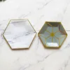 Disposable Dinnerware Hexagon Marble Plate Tableware Set Paper Cup Towel Birthday Party Banquet