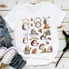 Camiseta feminina fofo ouriço com dente-de-leão camiseta solta 2022 fêmea divertida de verão tampes redondos de pescoço kawaii camisetas