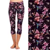 Letsfind High Quaility 220gSM Mleko Silk Birds and Orchid Drukuj Legginsy Talii Plus Size Soft Stretch 211204