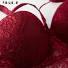 Top Sexy Bra Green Brassiere 32 34 36 38 Size Underwear Cotton Thick Women Bras Lace Lingerie Embroidery Push-Up Bra Black 210623