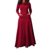 Плюс размер 5XL элегантное длинное Maxi платье осень зима теплый высокий воротник женщин с длинным рукавом платье 2019 женщина одежда с карманом Y1006