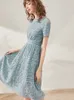 lace elegant blue office lady spring summer fashion midi dresses for women casual daily wear de ropa mujer chic 210421