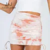 Jocoo Jolee Women Sexy High Waist Drawstring Ruched Mini Skirt Casual Tie-dye Print Knitted Elastic Bodycon Skirts Summer 210518