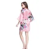 Feminino sleepwear designer de marca feminino impresso floral quimono vestido vestido de seda cetim casamento roupão nightgown flor s m l xl xxl xxxl d125-09