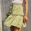 Jocoo Jolee Summer Boho Floral Print Mini Skirt女性エレガントなフリルショートスカートエラシクスウエストレースアップAラインスカート210619