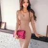 Sexy knitting korean ladies long Sleeve V neck warm Club elegant party Dresses for women clothing 210602