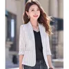 Spring Summer Women's Jacket Black White Striped Fashion Jackets Suit Three Quarter Sleeve Single Button Female Coat 211122