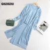 Gigogou Women Hollow Out Sunscreen Sweter Sweter Wiosna Lato Solidna otwarta bluzka Topy + Tank Top 2 Sztuk Dresy Zestaw 211018