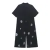 [EAM] Loose Fit Women Black Dot Printed Jumpsuit High Waist Pocket Stitch Pants Fashion Spring Autumn 1DD6753 21512