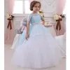 Hot Flower Girl Dresses for Wedding Half Sleeve Ball Gown Tulle Lace Little Girls Pageant Beaded Belt Long First Holy Communion Dresses 2021