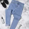 Frühling Hohe Taille Jeans Frau Dünne Schlanke Hüften Bein Öffnung Quaste Elastische Denim Bleistift Dünne Knöchel-länge Hosen D79 210512