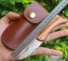 Specail Off Damaskus Folding Kniv VG10-Damascuss Steel Drop Point Blade Olive Wood + Rostfria Stål Hantera EDC Pocket Knivar med lädermantel