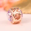 Encanto de corazones radiantes de plata de ley 925 chapado en oro rosa de 18 quilates con piedra rosa mágica que se adapta a pulseras de cuentas de estilo Pandora europeo