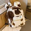 cute cow pattern plush backpacks for women dot school bags for teenager girls casual warm travel backpack large female purses 1411 B3