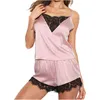 Femmes Pyjamas Ensemble Vêtements De Nuit Lingerie Sexy Satin Dentelle T-Shirt Sans Manches Shorts Costume De Nuit D'été 2 pièces/ensemble Dames Sous-Vêtements