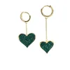 Asymetryczne kolczyki serca dla kobiet zielony cyrkonia moda dangler kolczyk kobieta marki wesele party luksusowa biżuteria
