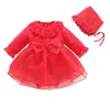 Bébé fille anniversaire robe de mariée vêtements infantile fleur filles baptême robes de baptême avec nœud chaussures ensemble pour NB-12 mois fille