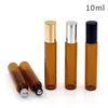 3ml 5ml 10ml Mini Rulo Cam Şişe Koku Parfümü Amber Kahverengi Kalın Cam Şişeler Esansiyel Yağ Şişesi Çelik Metal Silin