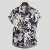 Hommes Chemises Hawaïen Imprimé À Manches Courtes Chemisier Homme Lâche Bouton Camisa D'été Floral Patchwork Chemise Masculina M-3XL T-shirts Hommes