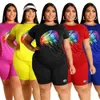 Women Plus Sizes Tracksuits Two Pieces Set Outfits Designer Fashion Lip Print Short Sleeved Loose T Shirt Shorts Summer Casual Suits S-5XL