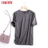 Tangada Women High Quality Summer Cotton T Shirt Short Sleeve O Neck Tees Ladies Casual Tee Shirt Street Wear Top 6D39 210609