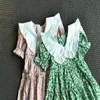 Vestido de meninas de verão 2021 novo estilo pastoral frescura lapela de manga curta floral bebê crianças roupas infantis para menina q0716