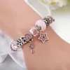 Charm Bracelets 2021 European Murano Pink Crystal Beads & Bangles Silver Color Star Charms Bracelet For Women Jewelry B17021