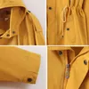 Höst Kvinnor Windbreaker Hooded Long Trench Jacket Spring Casual Green Tunn Coat Loose Yellow Outwear Retractable Midja 210430