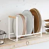 Kitchen Storage & Organization Wrought Iron Portable Wooden Handle Pot Cover Rack Chopping Board Three Grid Dish Supplies