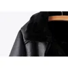 ファッション女性の毛皮の襟のジャケット冬のクールな女性PUレザージャケットモトベルトコート若い女の子の黒いコート210427