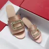 Women Sliipers Women Beach Sandal Women Slids Outfit Shoes Candy Color Luxury Brand Crystal Peep Toe Silk Stain Chunky Low Heels