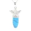 Collier avec pendentif en pierre précieuse d'ange en cristal naturel pour femmes et filles, bijoux à la mode avec deux chaînes 2830