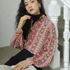 Vintage chemises à fleurs femmes rouge à manches longues chemise boutonnée haut pour femme lanterne manches Blouse vêtements coréens 210702