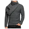 Sweaters pour hommes Pullovers Automne et hiver O Col à manches longues Pull à manches longues Slim Fit Tricoté Solide Chemis de chemisier Foulard 2 pièces Ensembles D925 #