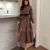 Vestidos das mulheres do outono e do inverno, grandes balanços, saias longas, quebra de chá francesa literária, vestido de temperamento retrô de cintura PL274 210506