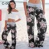 Leosoxs Vår Höst Loose Beach Kvinnors byxor Fashion Blom Print Drawstring Wide Leg Lar Långbyxor Sweatpants Plus Size Y211115