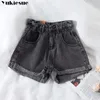 plus size S-5XL Women's denim shorts high-waist shorts women adies fashion large size elastic waist wide-leg short jeans 210715