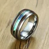 Tungsten Carbide with Abalone Shell and Hawaiian Koa Wood Tri-Inlay Men Ring 8mm Dome Shape Comfort Fit Wedding Band Jewelry