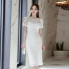 summer style korean fashion temperament thin sexy wrap buttocks cross bubble sleeve office party for women dresses 210602