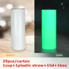 US Shipping! 20oz STRAIGHT Sublimation Glow Tumblers White Glows Red Yellow Green Blue In The Dark Stainless Steel Water Bottles Double Insulated Drinking Cups A12