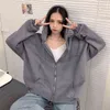 Zip Up Women Koreański Styl Bluzy Dla Dziewczyn Top Vintage Solidna Z Długim Rękawem Oversized Z Kapturem Bluza Kurtka Dorywczo Duże Płaszcze 211108