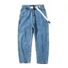 IEFB春のメンズストレートデニムのズボン洗濯ルースワイドブレッサバックルデザインワークウェアジーンズ210524