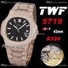 2021 TWF 5719 Cal A324 Automatic Mens Watch 18K Rose Gold Paved Diamonds Black Texture Dial Iced Out Diamond Bracelet Super Edition Jewelry Watches Puretime D04